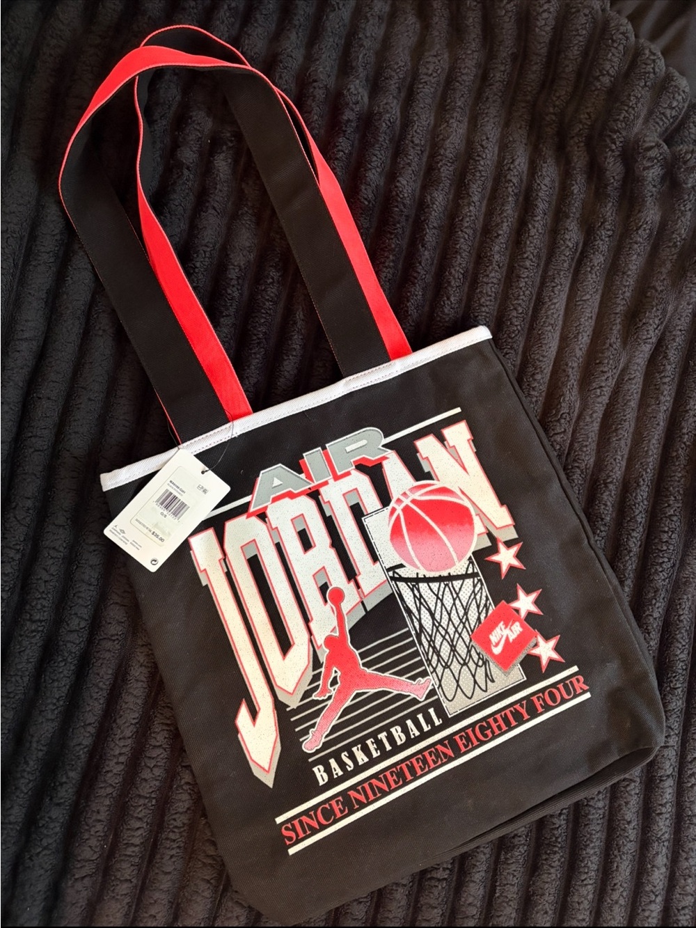 Nike Black and Red Air Jordan Graphic Tote